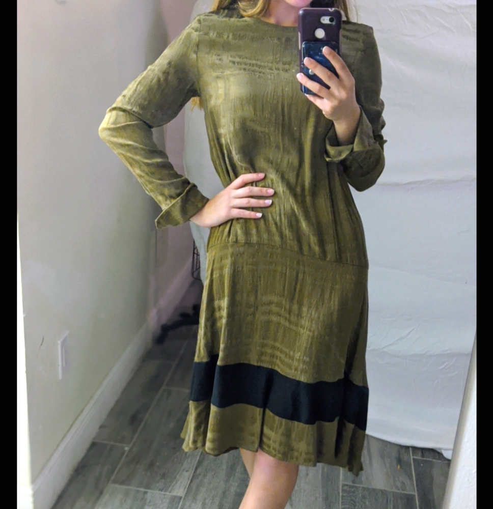 COPY - Beautiful drop waist silky olive green mid…